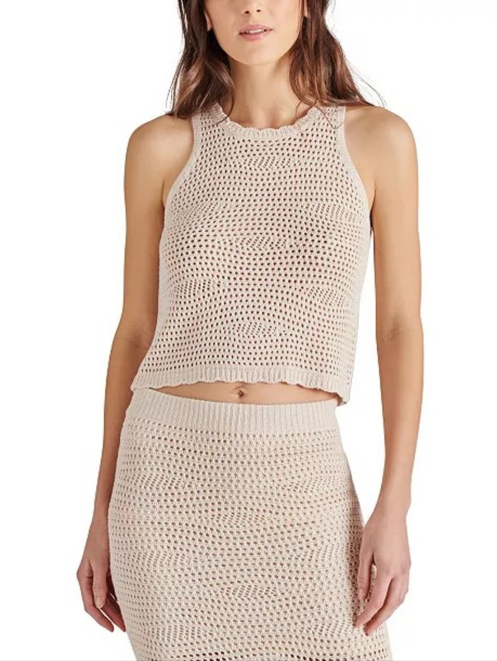 Steve Madden Hannah Fitted Open-Knit Cropped Sweater Med New